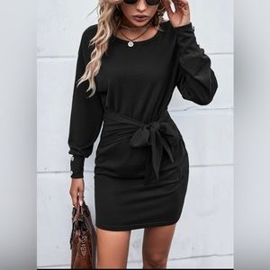 Drop Shoulder Tie Front Fitted Dress